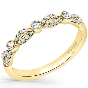 Kirk Kara Yellow Gold "Lori" Split Shank Bezel Set Diamond Engagement Ring Angled Side View 