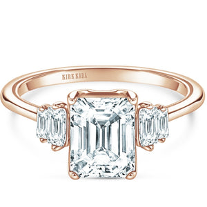 Kirk Kara Rose Gold "Stella" Five Stone Emerald and Baguette Diamond Engagement Ring Front View