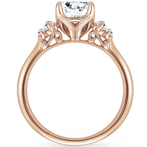 Kirk Kara Rose Gold "Stella" Five Stone Emerald and Baguette Diamond Engagement Ring Side View 