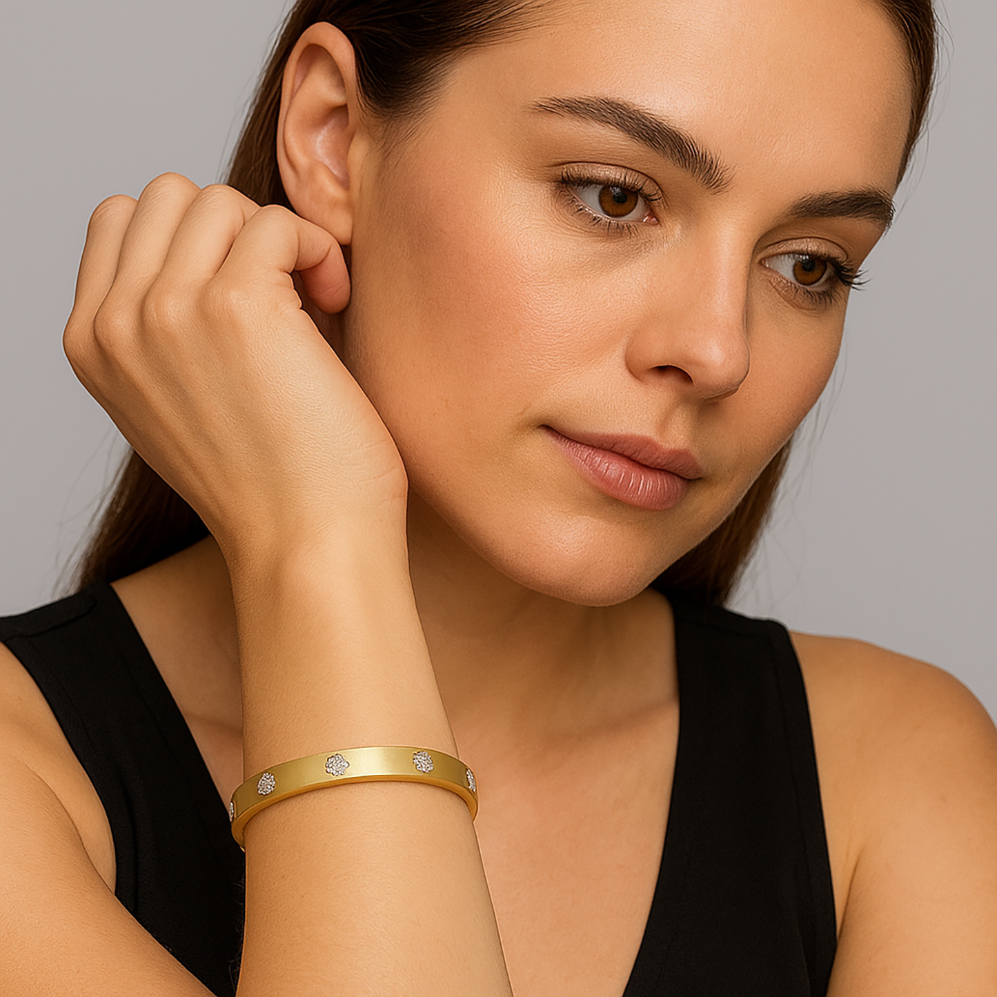 Simon G. 18K Two-Tone High Polished Gold Diamond Station Bracelet on Model Wrist