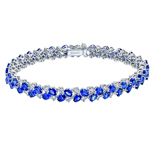 Simon G. LB2756 oval blue sapphire and diamond cluster bracelet in white gold