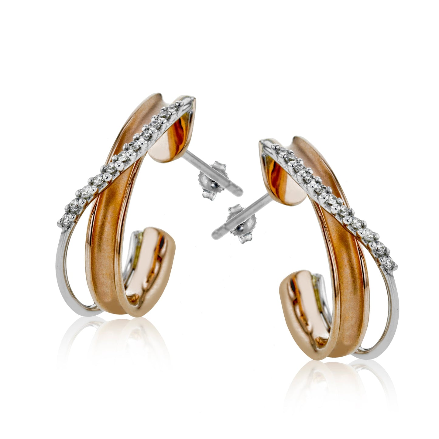 Simon G. 18K Two-Tone Rose & White Gold Swirl Diamond Earrings