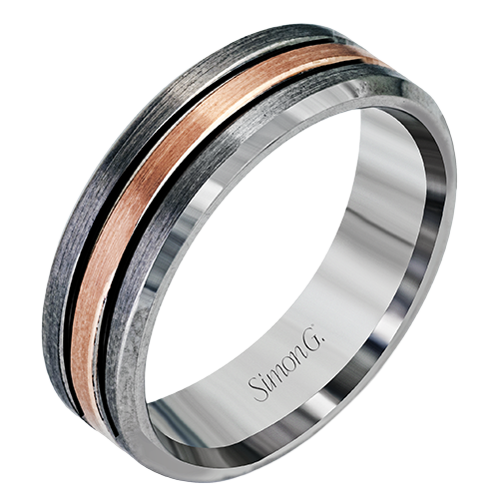 Simon G. LP2189 men's grey and rose gold brushed wedding band