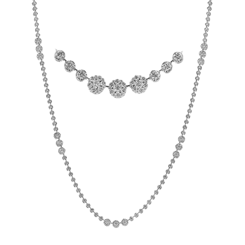 Simon G. 18K White Gold 34 Inch Long Diamond Necklace with detail of necklace
