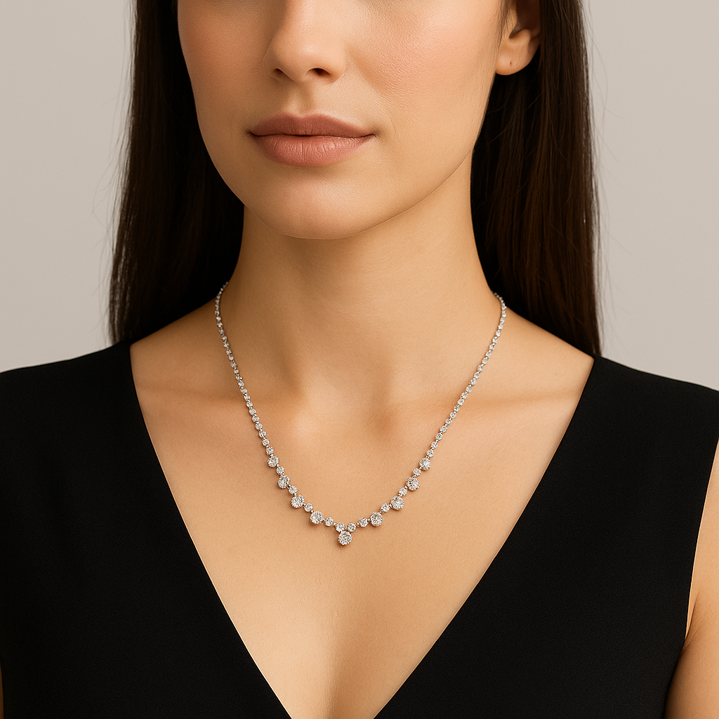 Simon G. Pave Station Drop Diamond Necklace on Model