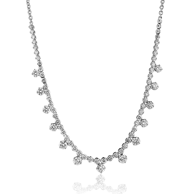 Simon G. 18K White Gold Pave Station Drop Diamond Necklace