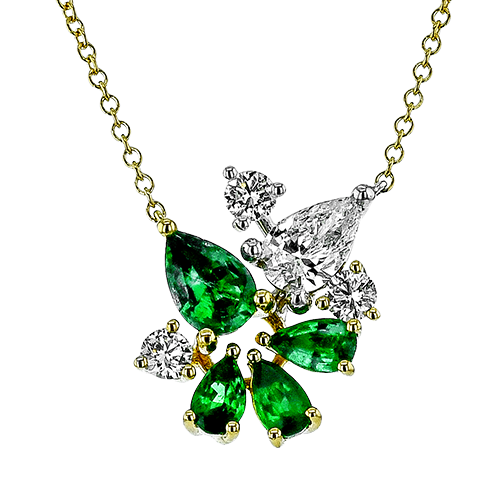 Simon G. Pear Cut Emerald and Diamond Contemporary Necklace