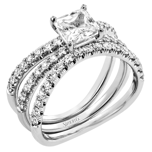 Simon G. White Gold Three Row Diamond Engagement Ring Set