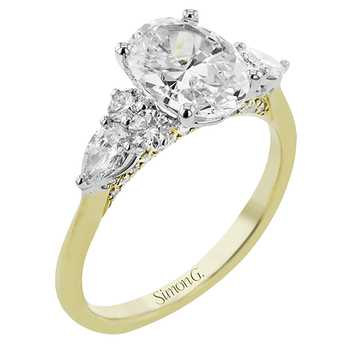 Simon G. Oval Cut Diamond Engagement Ring with East-West Set Pear Cut Side Diamonds