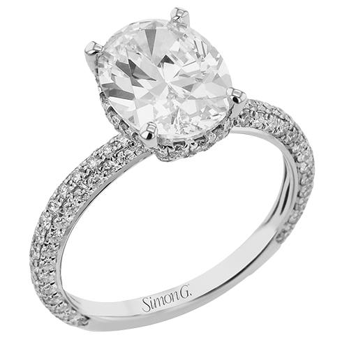 Simon G. Hidden Halo Diamond Engagement Ring Featuring Round Cut Pave Set Diamonds
