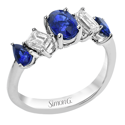 Simon G. 18K White Gold Mixed Cut Blue Sapphire and Diamond Five Stone Ring