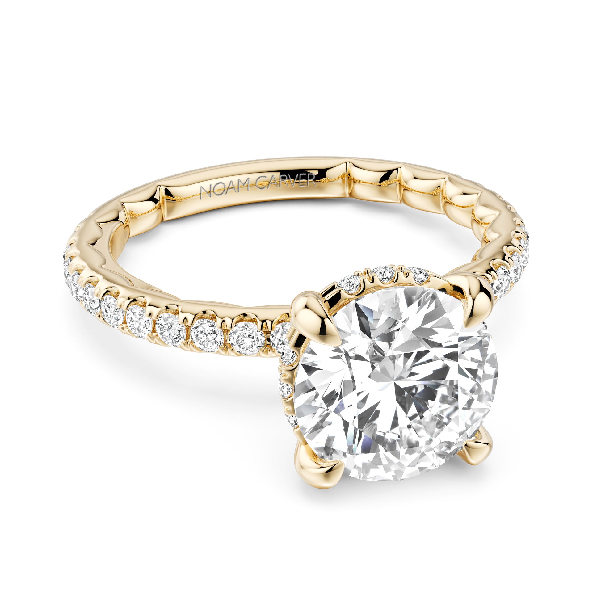 Noam Carver Yellow Gold Luna Round Cut Hidden Halo Side Prong Set Diamond Engagement Ring - 1.8mm Shank 