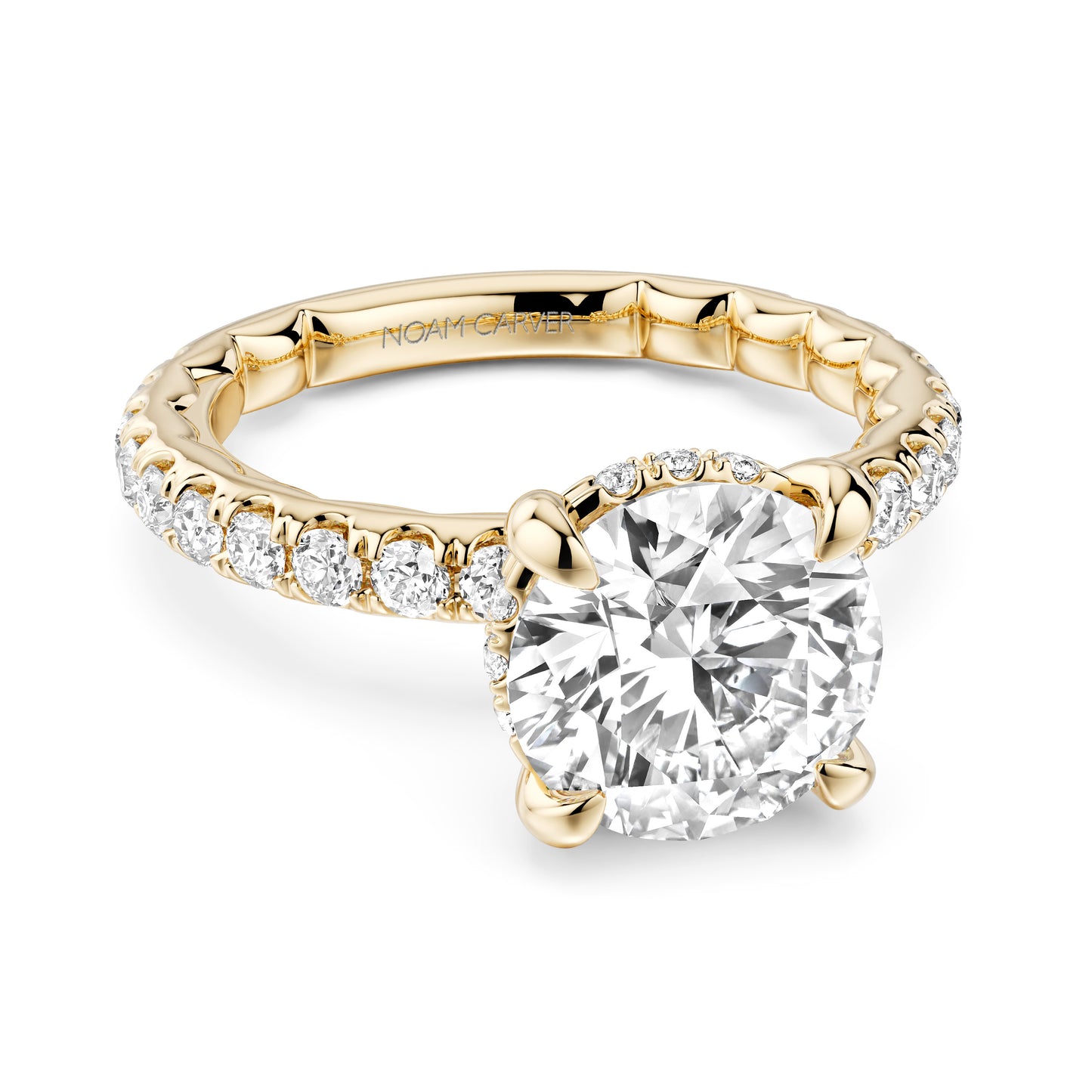 Noam Carver Yellow Gold Luna Round Cut Hidden Halo Side Prong Set Diamond Engagement Ring - 2.2mm Shank 