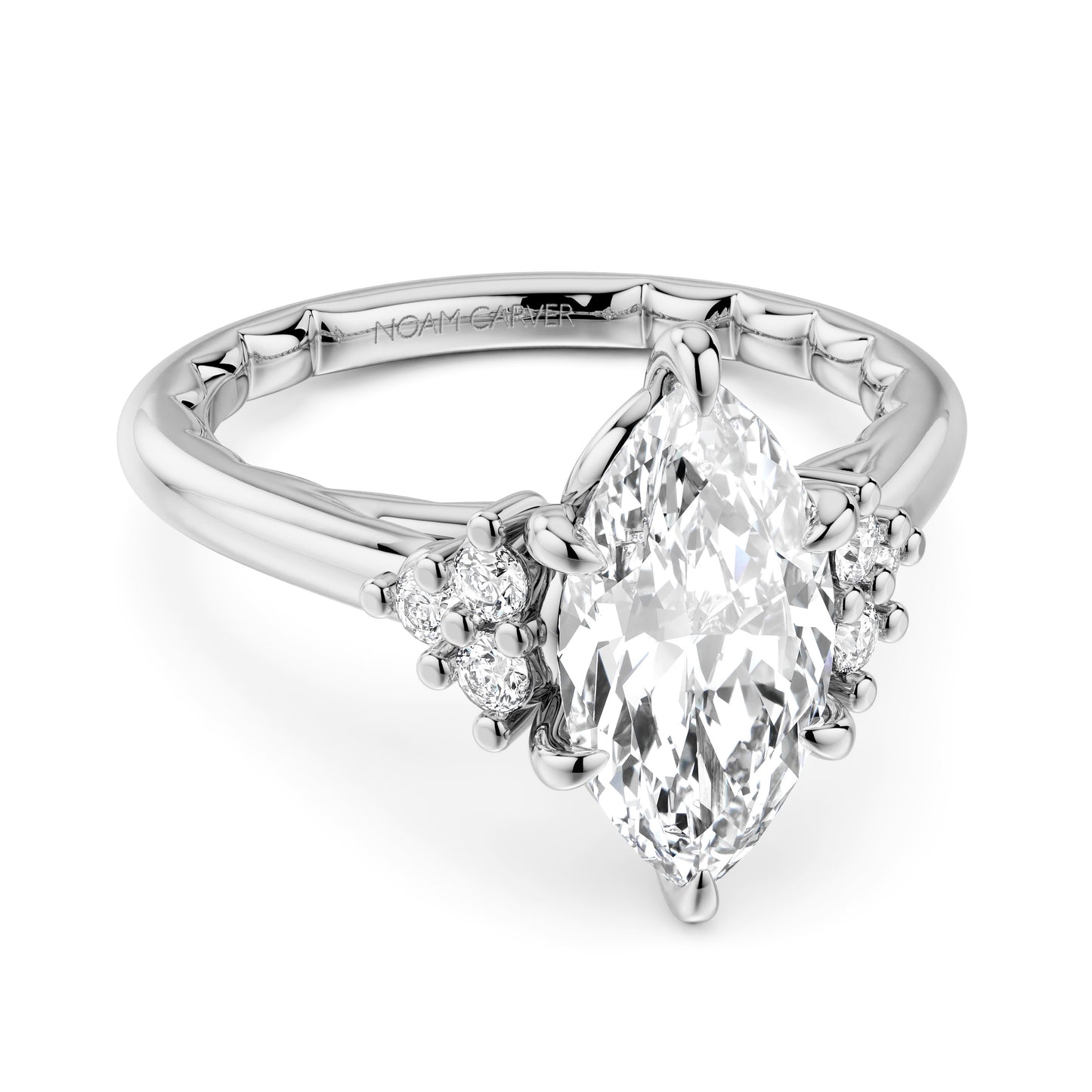 Noam Carver White Gold Luna Marquise Cut Cluster Diamond Engagement Ring