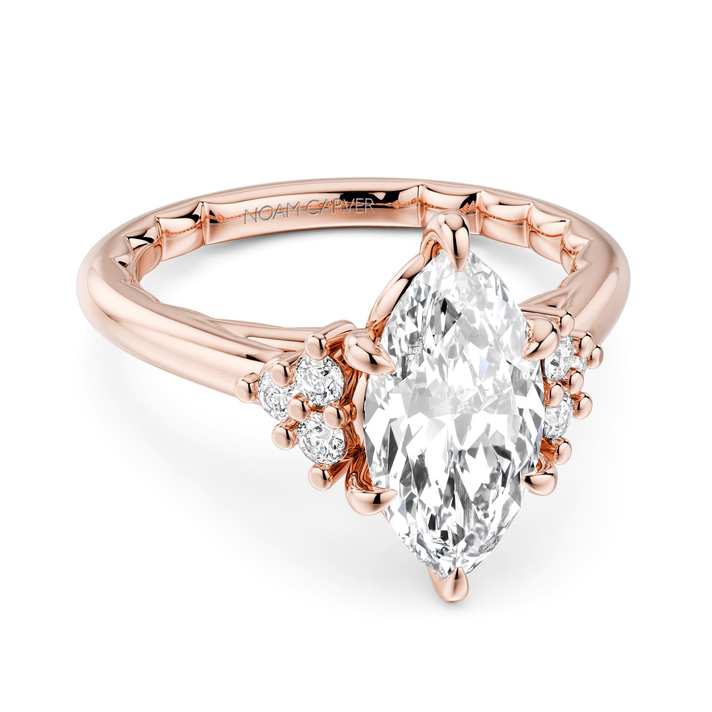 Noam Carver Rose Gold Luna Marquise Cut Cluster Diamond Engagement Ring