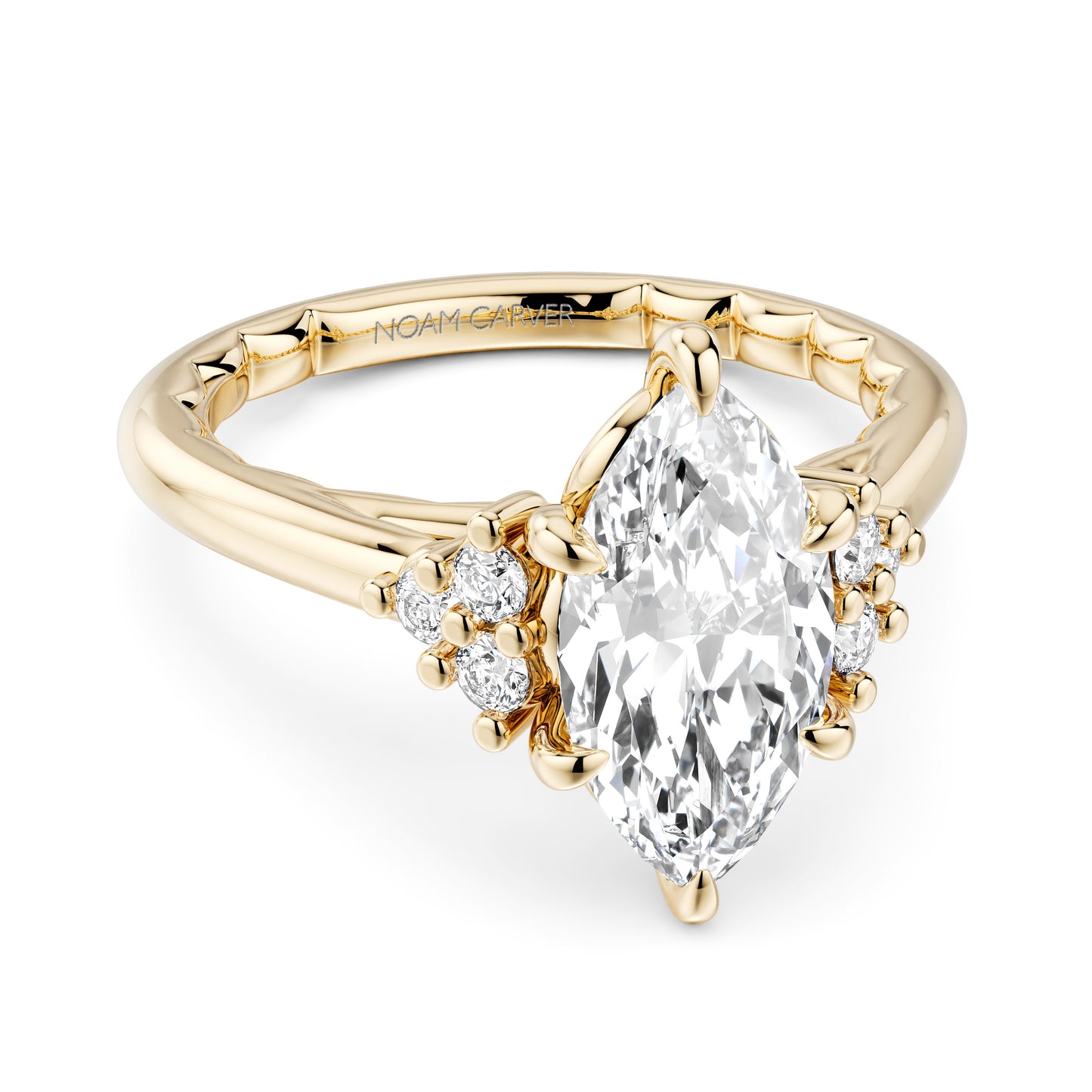 Noam Carver Yellow Gold Luna Marquise Cut Cluster Diamond Engagement Ring