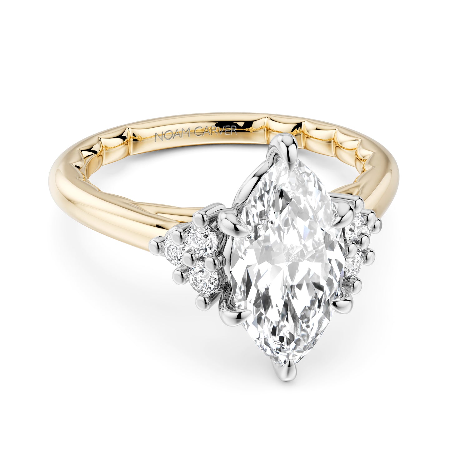 Noam Carver Two-Tone Yellow & White Gold Luna Marquise Cut Cluster Diamond Engagement Ring