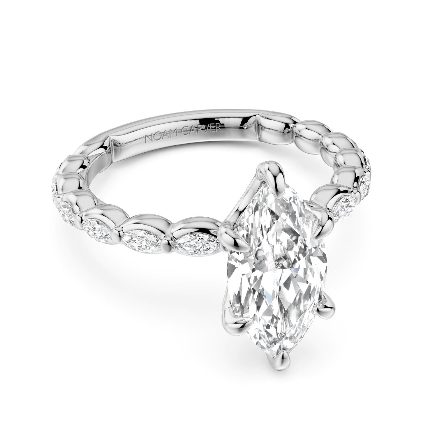 Noam Carver White Gold Luna Marquise Cut East-West Set Side Diamond Engagement Ring