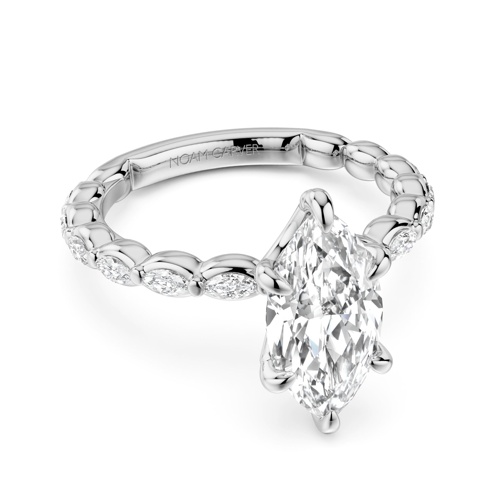 Noam Carver White Gold Luna Marquise Cut East-West Set Side Diamond Engagement Ring