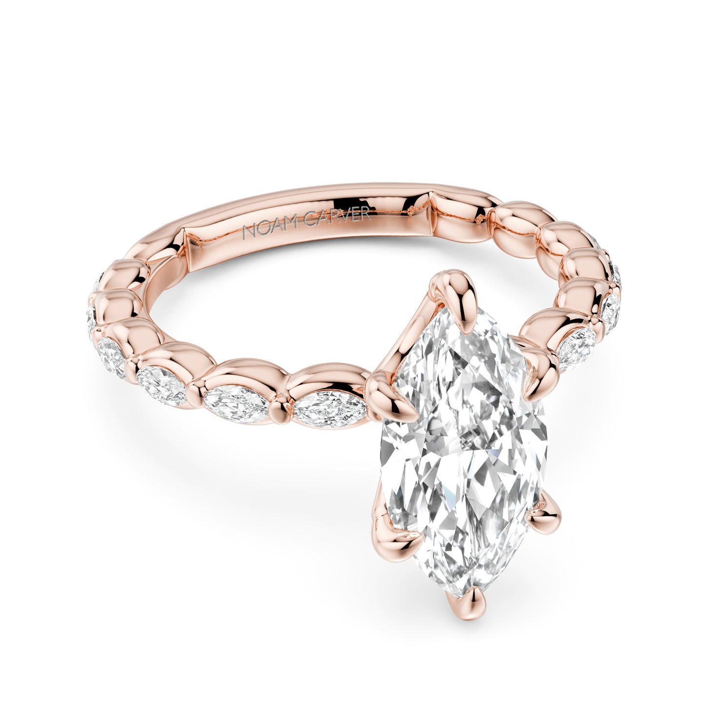 Noam Carver Rose Gold Luna Marquise Cut East-West Set Side Diamond Engagement Ring