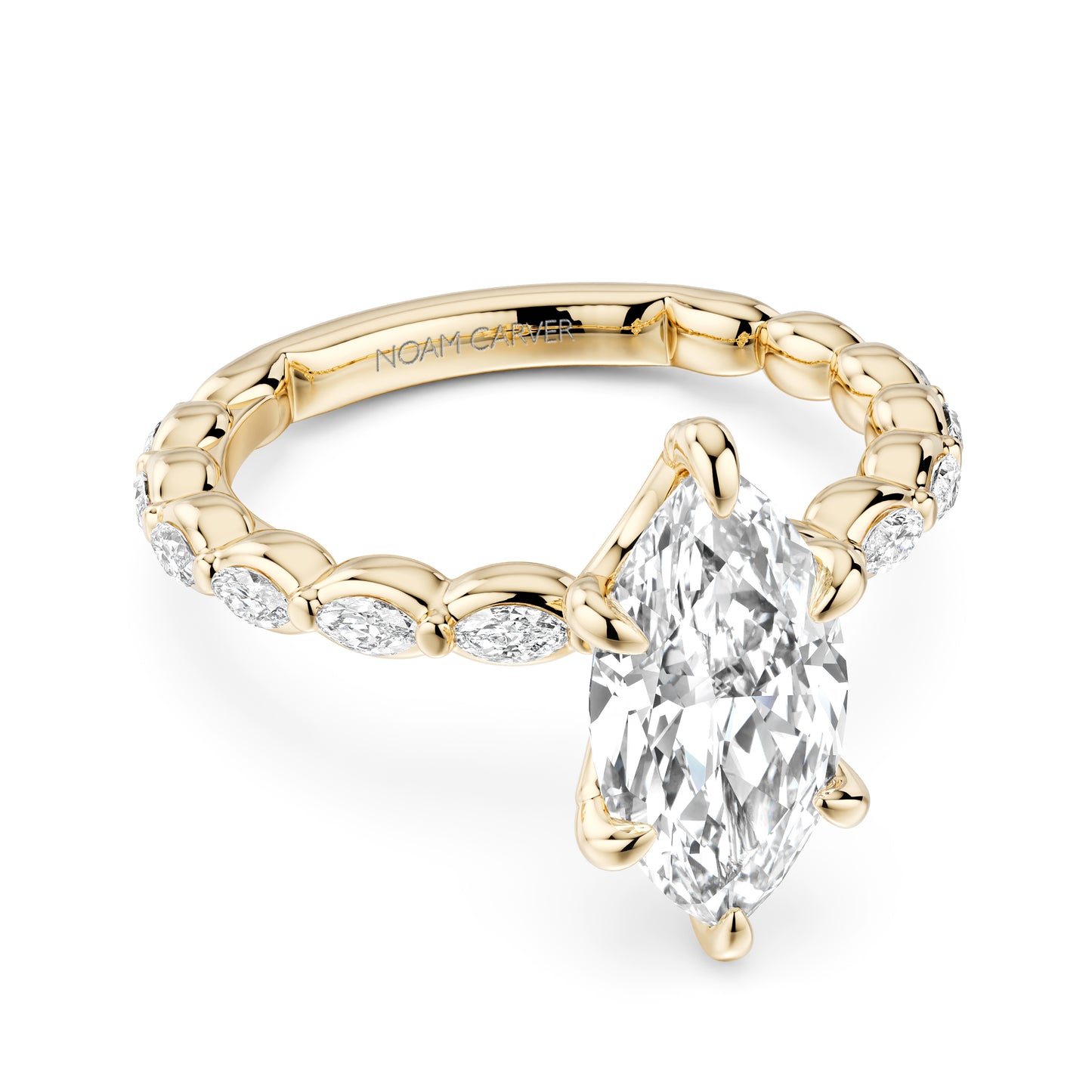 Noam Carver Yellow Gold Luna Marquise Cut East-West Set Side Diamond Engagement Ring