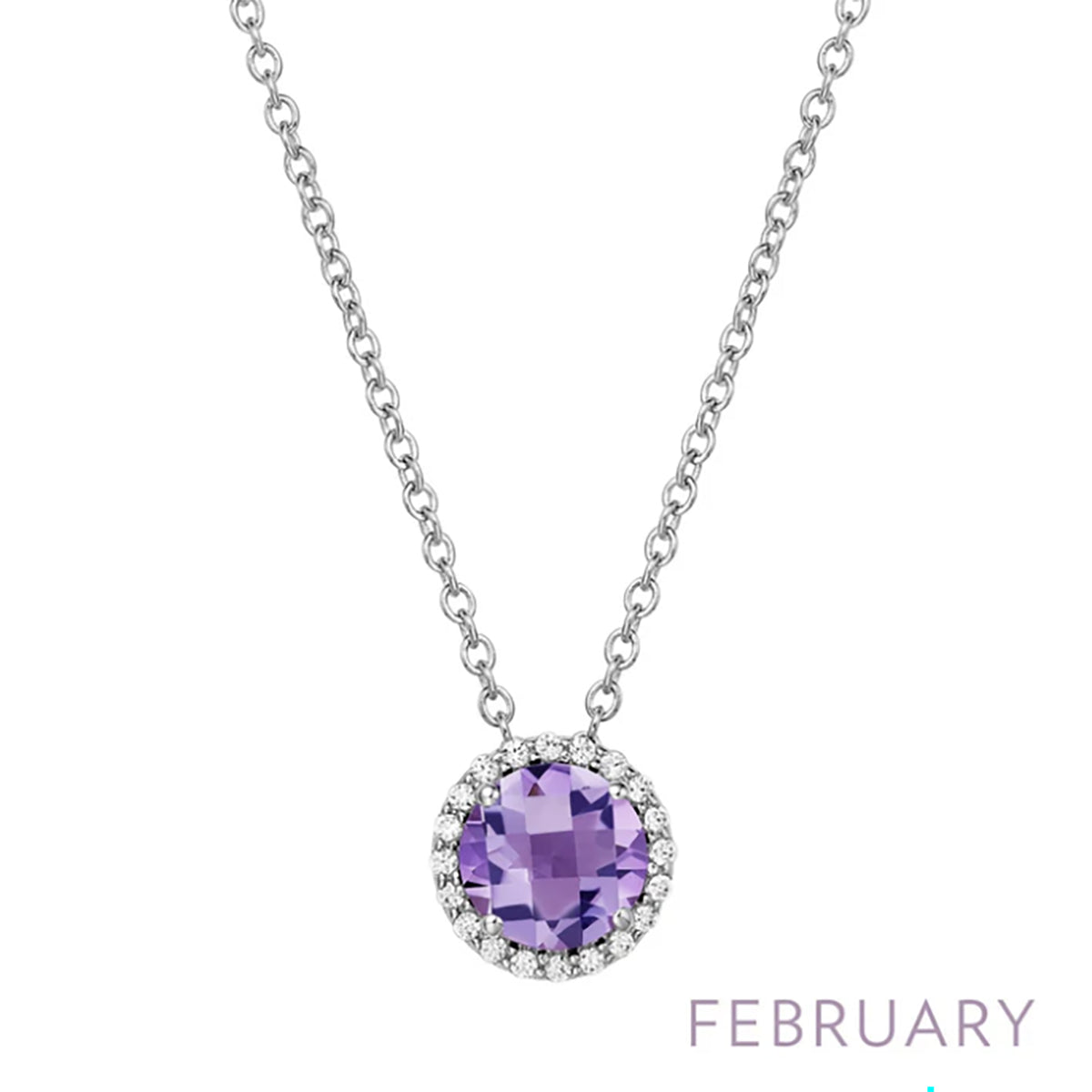 Lafonn Sterling Silver Amethyst February Birthstone Halo Necklace