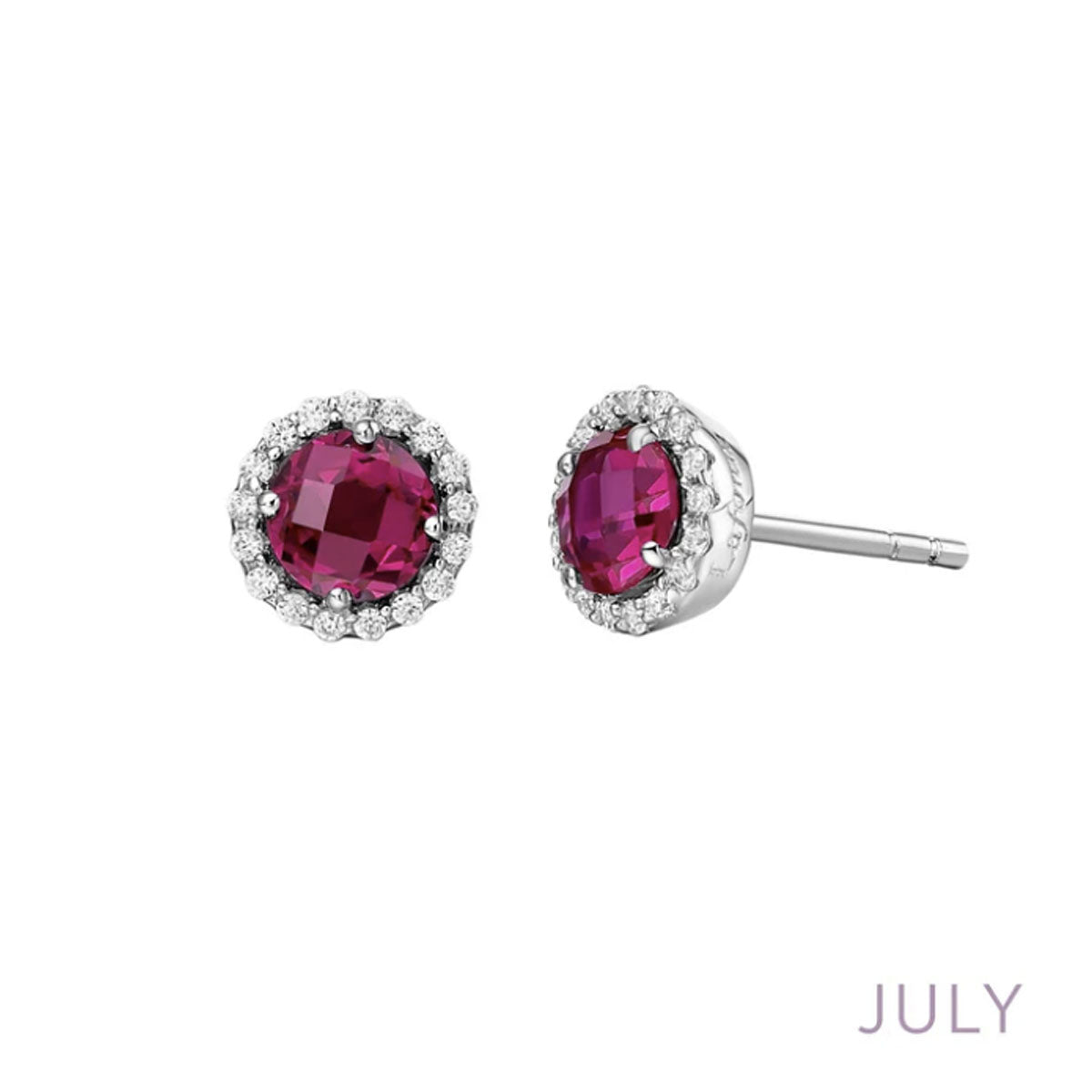 Lafonn Simulated Ruby July Birthstone Halo Stud Earrings