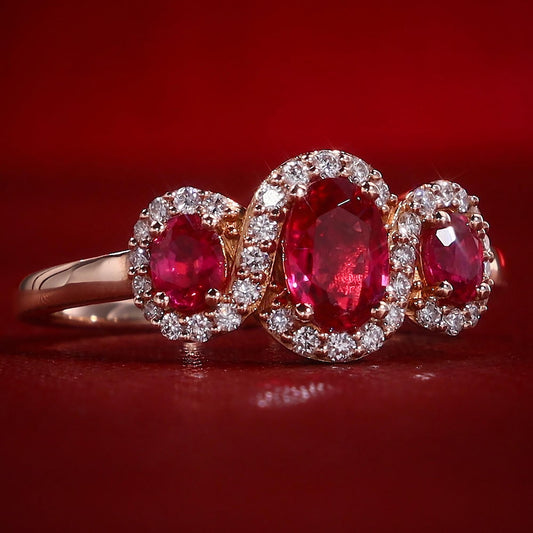 Le Vian Three Stone Ruby Diamond Halo Ring in 14K Rose Gold