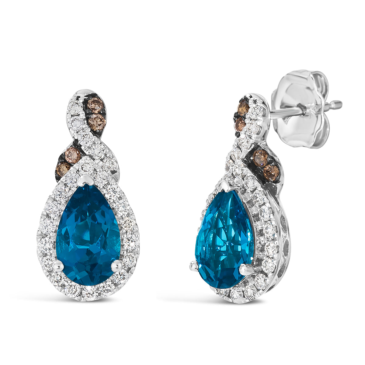 Le Vian 14K White Gold Pear Cut Deep Sea Blue Topaz & Nude Diamond Halo Earrings