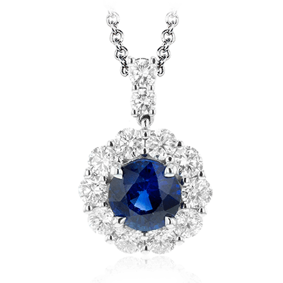 Simon G. 18K White Gold Blue Sapphire & Diamond Halo Gemstone Pendant