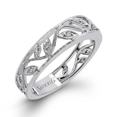 Simon G. White Gold Filligree Diamond Wedding Band with Scrollwork Vine Design