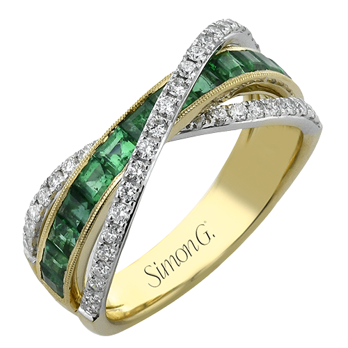 Simon G. Two-Tone Yellow & White Gold Emerald & Diamond Criss-Cross Ring