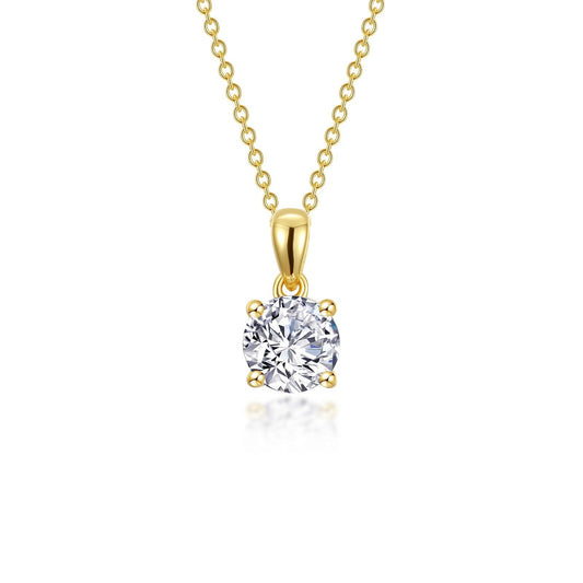 Lafonn Yellow gold Plated Classic 1.5 Carat Round Cut Simulated Diamond Solitaire Four Prong Pendant Necklace