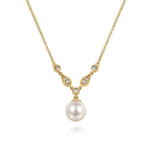 Gabriel & Co. Yellow with White Pearl and Diamond Vintage Style Necklace