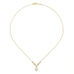 Gabriel & Co. Yellow with White Pearl and Diamond Vintage Style Necklace