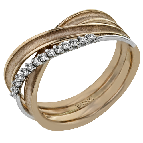Simon G. 18K Two-Tone Rose & White Gold Wave Three Row Right Hand Diamond Ring