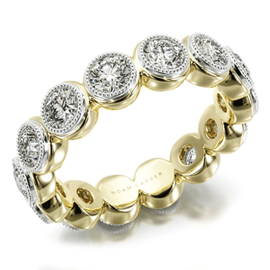 Noam Carver Two-Tone White & Yellow Gold Round Cut Lab-Grown Diamond Bezel Set Eternity Band