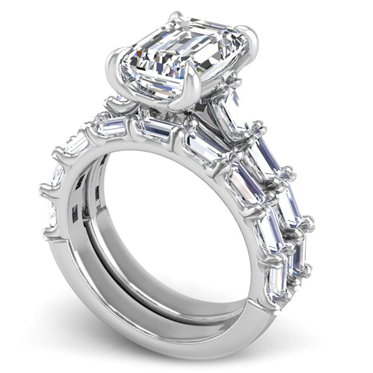 BGLG Yellow Gold Nolita 4.00 Carat Baguette Cut Lab-Grown Diamond Engagement Bridal Set 