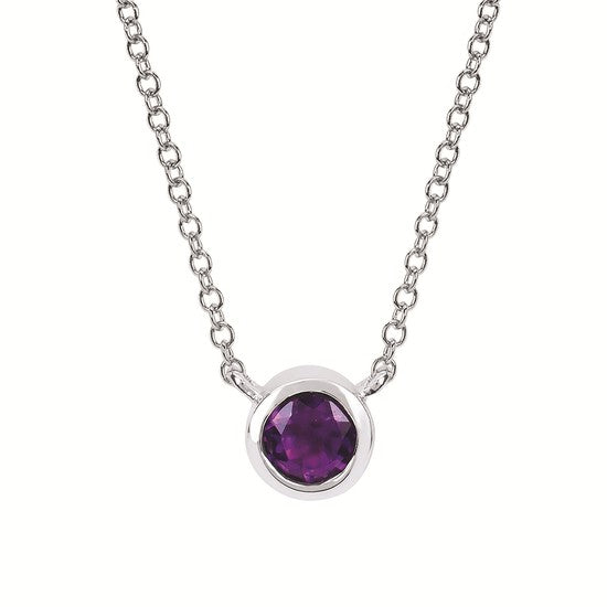 Ben Garelick sterling silver bezel set amethyst birthstone necklace on 18-inch chain