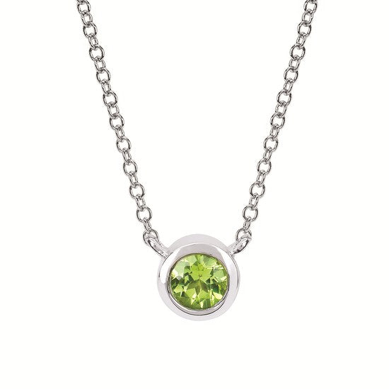 Ben Garelick sterling silver bezel set peridot birthstone necklace on 18-inch chain