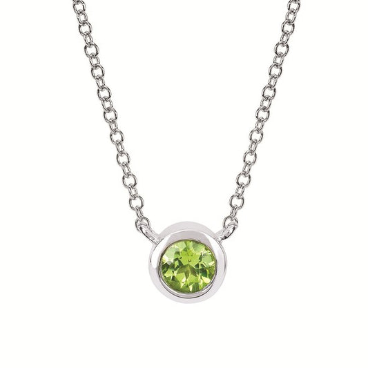 Ben Garelick sterling silver bezel set peridot birthstone necklace on 18-inch chain