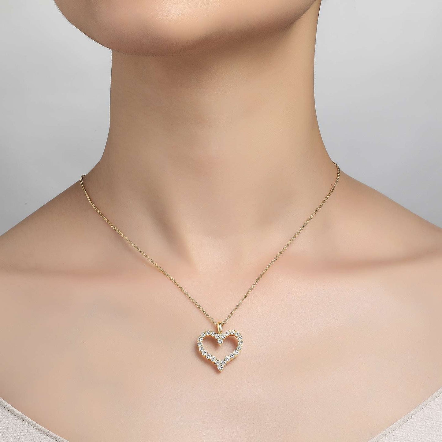 Lafonn Simulated Sterling Silver Bonded with TR Gold Played Simulated Diamond Heart Pendant on Model