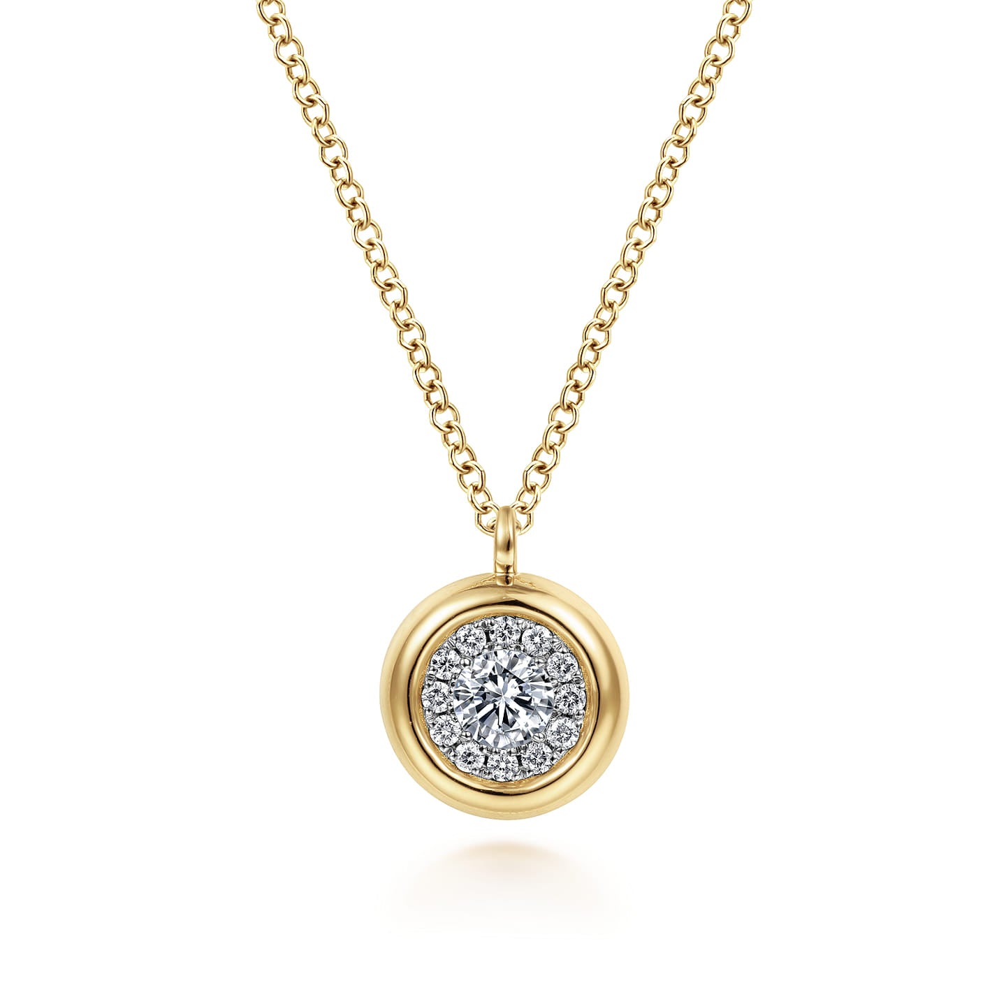 Gabriel & Co. Round Diamond Halo Pendant with Bezel Frame