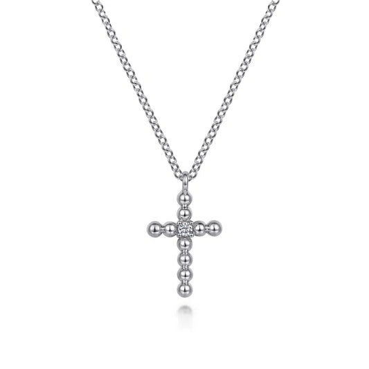 Gabriel & Co. Center Diamond Cross Pendant Necklace in Sterling Silver