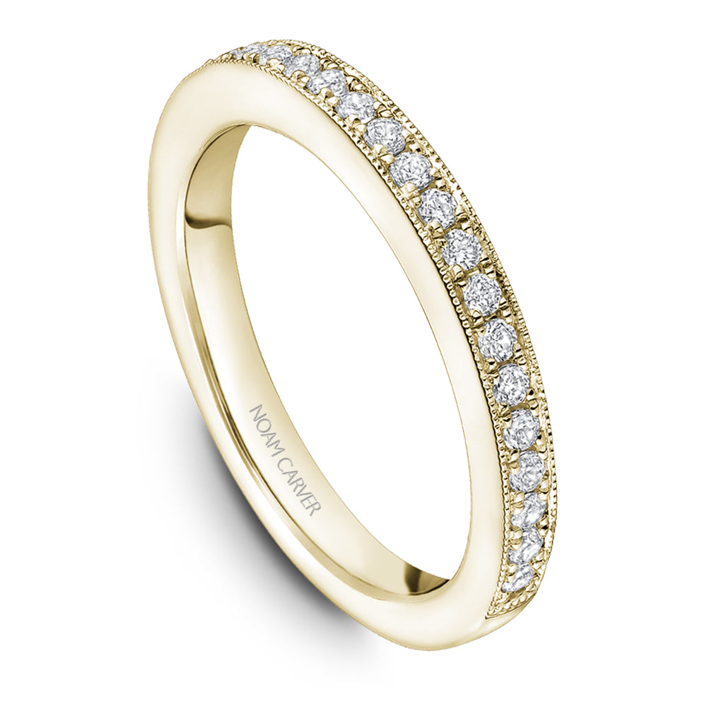 Noam Carver Yellow Gold Millgrain Detail Diamond Wedding Band