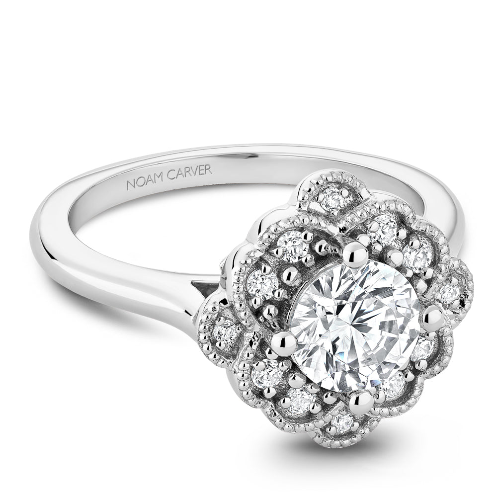 Noam Carver White Gold Floral Halo Diamond Engagement Ring