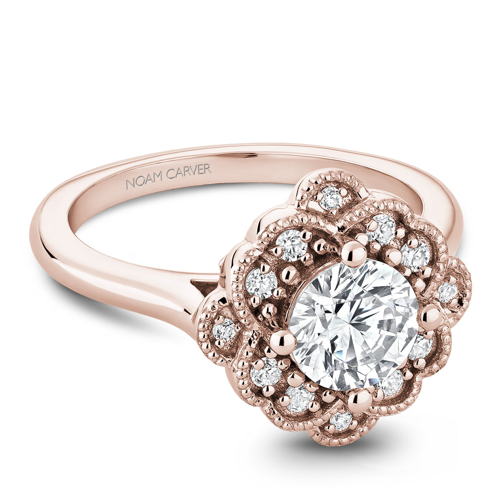 Noam Carver Rose Gold Floral Halo Diamond Engagement Ring