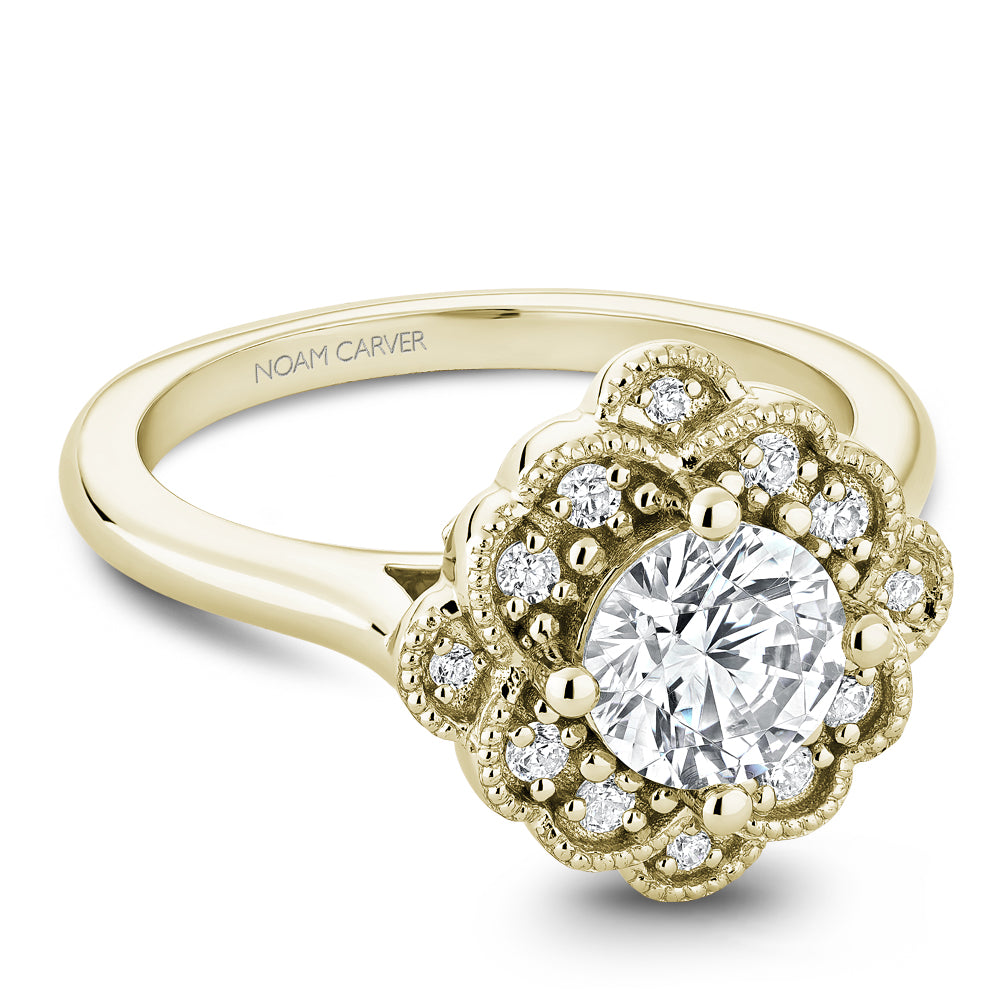 Noam Carver Yellow Gold Floral Halo Diamond Engagement Ring