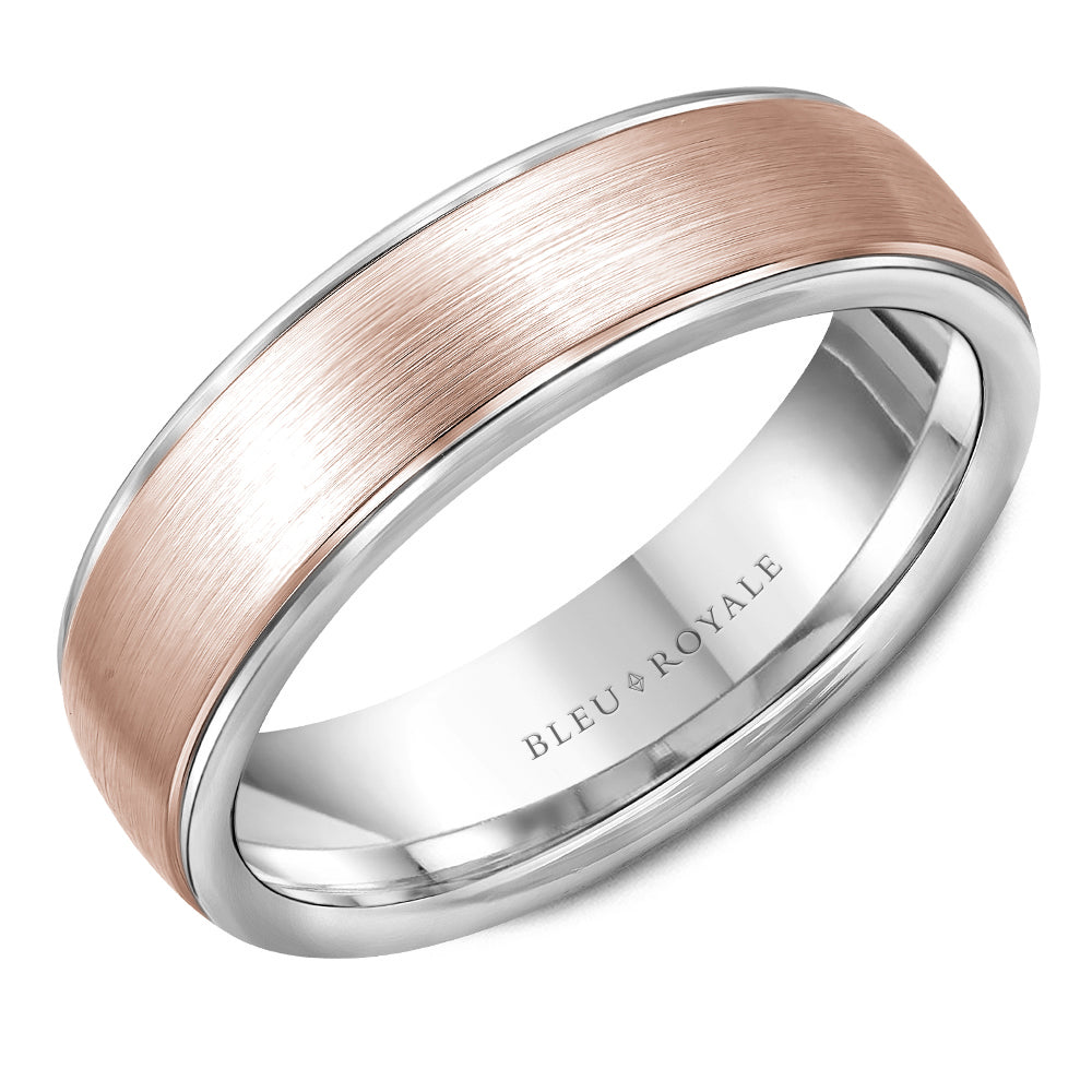 Bleu Royale 14K Rose & White Gold Sandpaper Finish Men's Wedding Band
