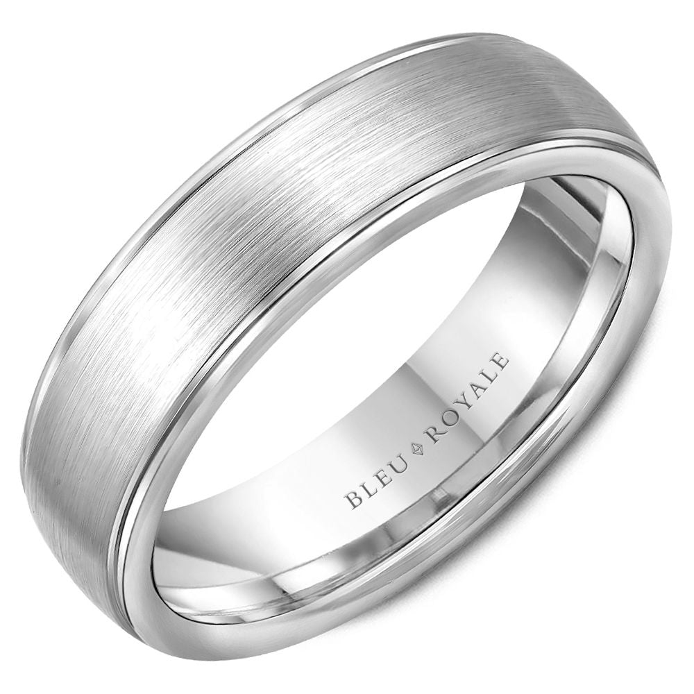 Bleu Royale 14K White Gold Sandpaper Finish Men's Wedding Band